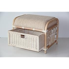 Krit Handmade Rattan Wicker Ottoman Footstool Pouf Stool w/Basket w/Cushion Color White Wash 41gluOInlsL. SS280