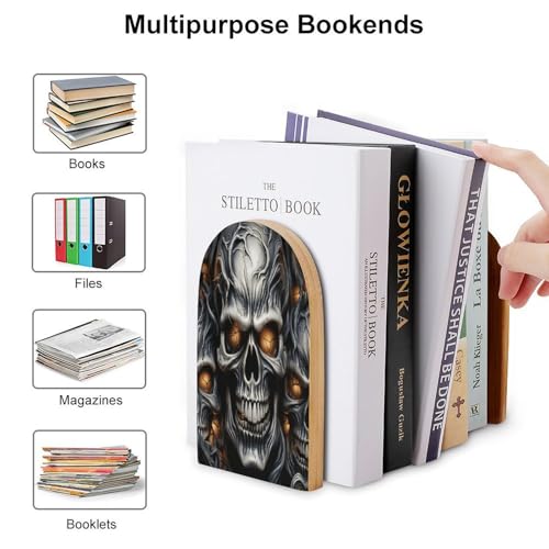 Sujetalibros de madera Cool Evil Skull evita caídas de libros en estanterías 4