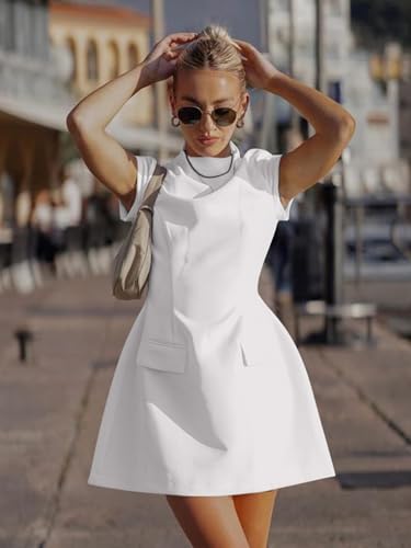 Image of DAAWENXI Women's Classy Mock Neck Cap Sleeve A Line Work Mini Dress | Business Professional,Graduation,Office Outfits,Elegant,Homecoming,Date Night,Cocktail,Funeral,Bodycon,Funeral,Short Dress