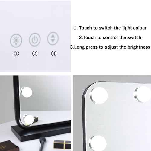 Espejo de maquillaje rectangular con luces LED de escritorio y espejo cosmético de tocador 6