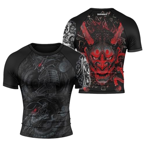 Samurai Men’s BJJ Rash Guard Short Sleeve Baselayer Skins Performance Fit Compression Shirts for MMA Jiu-Jitsu