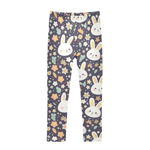 Cute Rabbit Face Girls' Leggings Toddler Doodles Stars Flower Kids Yoga Pants Dance Active Tights 4T