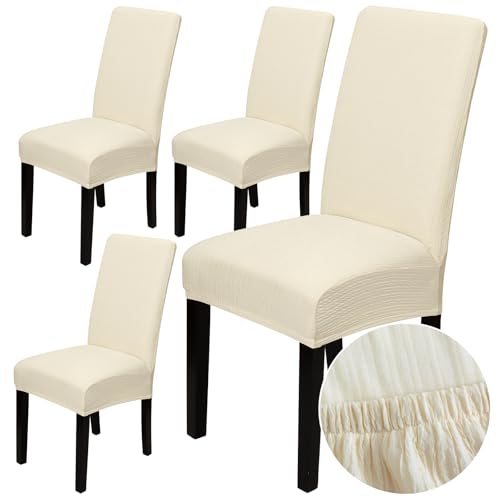 MEIVINES Stuhlhussen 4er Set Universal Stretch Stuhlhussen Moderne Jacquard Esszimmerstühle Bezüge Waschbarer Esszimmer Stuhl Abdeckungen für Haus, Küche,Restaurant, Bankett,Party (Beige)