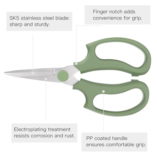 Image of Housolution Flower Scissors, Strong Floral Shears,3PCS Premium Steel Garden Pruning Shears Floral Fruits Leaf Scissors Hand Pruner Snip Trimming Tool for Gardening Flower Arrangement, Green