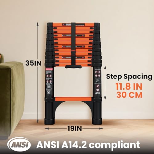 image for SINMEIRUN 12.5 FT Telescoping Ladder, ANSI Certified, Type I Heavy Dut