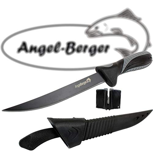 Foto von Angel-Berger Filetiermesser mit Messerschärfer Angelmesser Filet Knife Fischmesser beschichtet