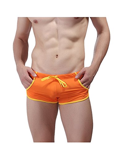 Legou Men's Solid Swimming Shorts Fashion Swimwear Orange S