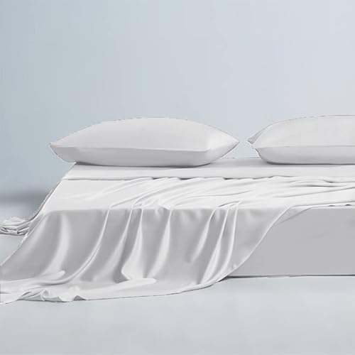 Ropulance Bedding Juego de sábanas de satén de seda 100 % pura, 4 piezas, sábana bajera de seda de 15 pulgadas de profundidad, juego de sábanas y