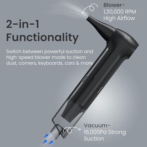 Image of Portronics AirCop 2-in-1 Cordless Vacuum & Air Blower with Dual BLDC Motors, 16000Pa Suction, 130000 RPM Airflow, Type-C Rechargeable, Portable, Multiple Nozzles for Car, Home & Office Cleaning