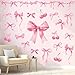 JarThenaAMCS Trendy Pink Bow Wall Stickers Coquette Light Pink Bow Knot Wall Decals Watercolor Room Mural Stickers for Valentine's Day Girls Party Home Bedroom Nursery, 7.9 x 11.8 Inch, 9 Sheets