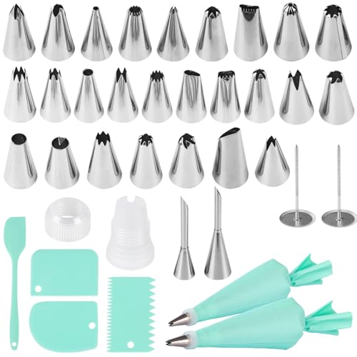 37Pcs Tips Set and Piping Bag: Maiziyun Stainless Steel Piping Nozzles Reusable TPU Piping Bag for Cupcakes Cake Piping Set