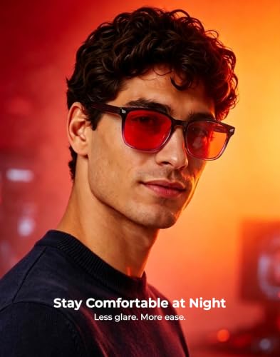 Image of TIJN Sleep Glasses with Blue Green Light Blocking, Red Light Lens for Computer Gaming, Screen Fatigue & UV Protection