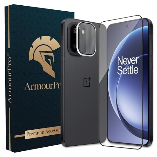 Image of ArmourPro Edge to Edge Tempered Glass for OnePlus 15R with Silver Camera Ring Guard, 9H Screen Protector, Anti-Scratch, Anti-Fingerprint, Bubble-Free Installation Kit