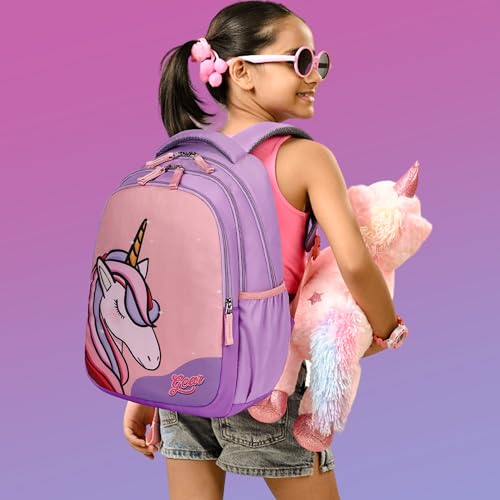 Image of Gear Unicorn 15 inch /20L Small Water Resistant School Bag /Casual 3 Compartment Backpack /Daypack /Travel 3 Compartment Backpack /Kids Bag for Boys /Girls (Pink-Purple)