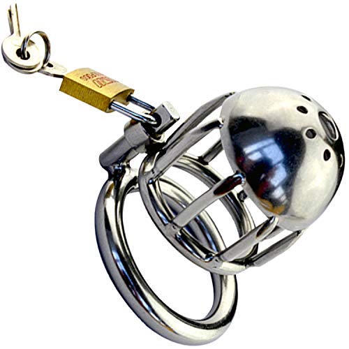 Cage De Chasteté Masculine En Acier | Anneau 45 Mm, Chaîne Fine Fixe, Couleur Métal - Neuf