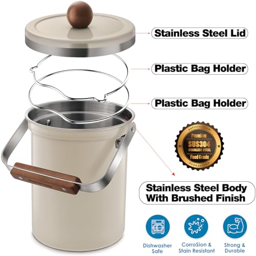 Wagensteiger 1656 Kitchen Countertop Compost Bin 0.8 Gals/3Liters With An Airtight Lid, Convenient Size & Stylish Design, Sus304 Premium Stainless Steel Kitchen Waste Food Scraps Basket Bucket thumb #5