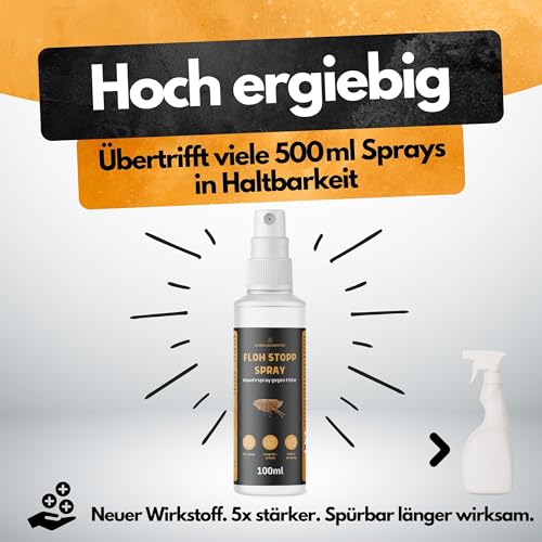 Floh Stopp Spray – 100 ml – Hoch konzentriert – Flohspray für Wohnung und Möbel – LANGZEITWIRKUNG – Für Innen & Textilien – Anti Flohspray – Flohabwehr - Flöhe bekämpfen - Floh Spray