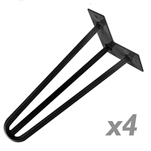PrimeMatik - Pies para Mesa y Mueble Patas en Acero 3 Varillas 41 cm Negro 4-Pack