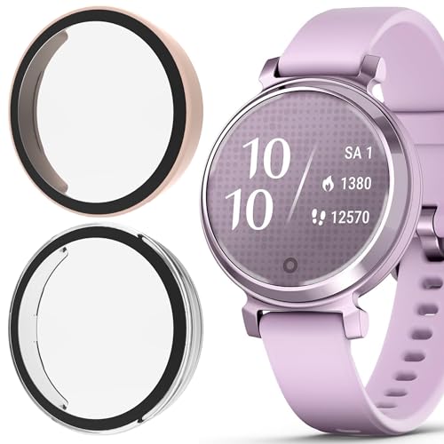 Compatible for Garmin Lily 2 Case, Lamshaw Hard PC Case with Screen Protector Compatible for Garmin Lily 2 Smartwatch (2 Pack-Pink+Clear)