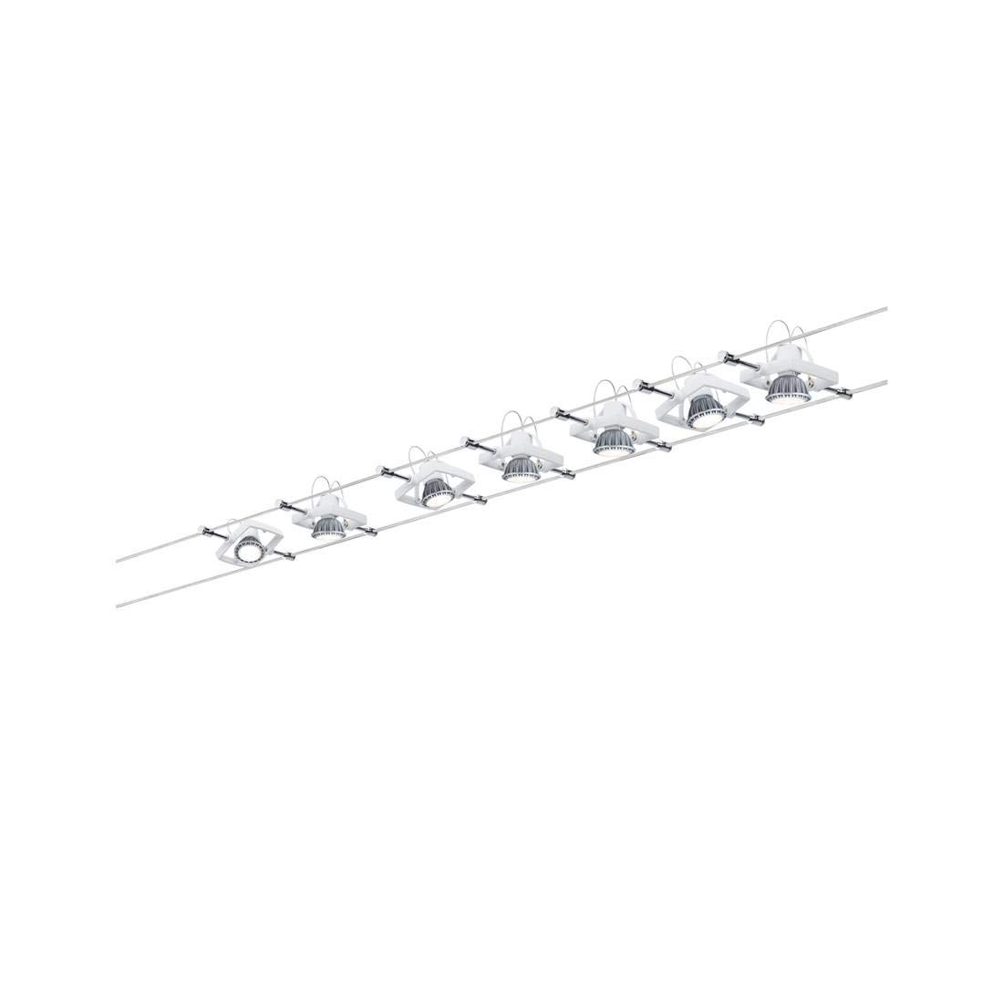 Paulmann Światło A++ do E, 941.50 Wire System Set Tech max. 7x10W GU5, 3 230/12V 80VA 94150 lampa linowa lampa sufitowa oświetlenie sufitowe LED, metal, GU5.3, biała, 1000 x 16 x 10 cm