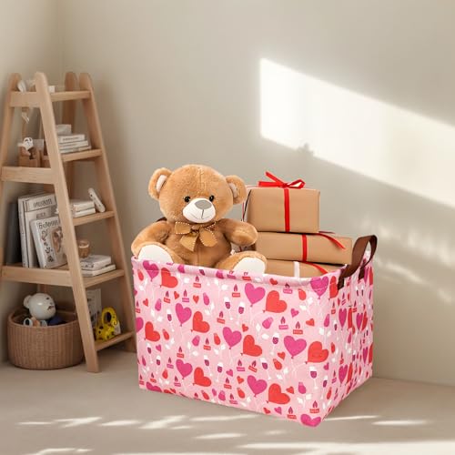 Image of Valentine's Day Basket Gift for Empty Cute Heart Large Storage Bin for Kid and Baby Room Decor (Balloon Love)