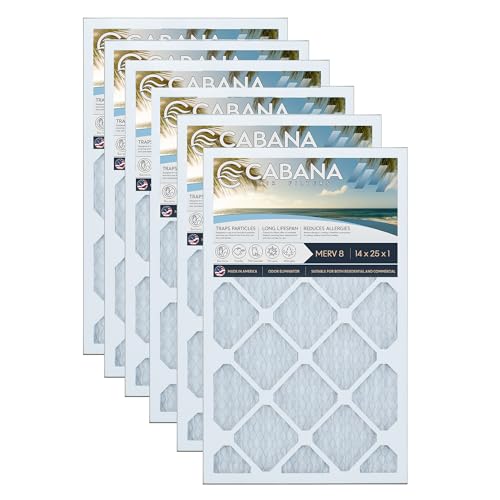 Cabana Filters 6-Pack 14x25x1 MERV 8 AC Furnace Air Filter for Home and Office - Indoor HVAC System Filtration Replacement, Captures Unwanted Particles