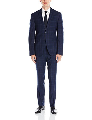 Perry Ellis Men's Two Button Slim Fit Windowpane Suit