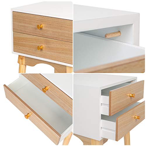 ORISTUS Natural Color Nightstands Side Tables Sofa End Table with 2 Storage Drawers Wood Legs Small Bedside Table for Bedroom Furniture Snack Night Table