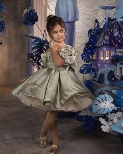 Satin Flower Girl Princess Dresses Birthday Party Ball Gown PT6214