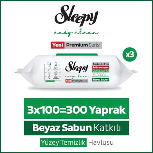 Image of Sleepy Easy Clean XL Multi Surface Cleaning Wipes (300 Count) - Natural Vinegar & Baking Soda Formula - Jumbo 8 inchx8 inch All Purpose Wet Wipes for Kitchen, Bathroom, Glass & Electronics - No Streak