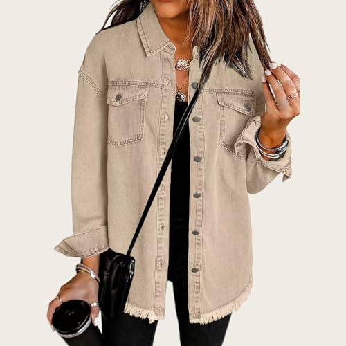Women's Oversized Denim Jacket Long Sleeve Jean Jackets Frayed Hem Coat Button Down Jacket Western Trendy2