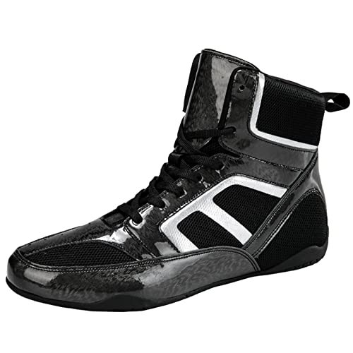 SDEQA Mens Wrestling Boots Fashion Boxing Gym Trainers High Top Fitness Sneakers Lightweight Bodybuilding Shoes,Black,10