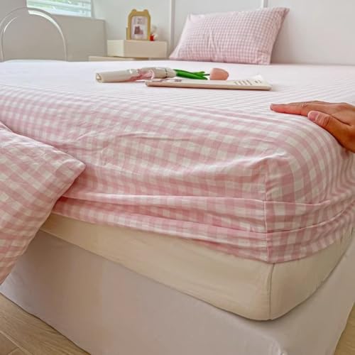 ボックスシーツ シングル 無地 チェック柄 快眠 3点セット 単品売り 180*200cm+枕カバー48x74cm*2枚 通気性 画像06 マットレスカバー ダブル ベッドカバー ベッドシーツ オールシーズン お手入れ簡単 ゴム付き 洗える