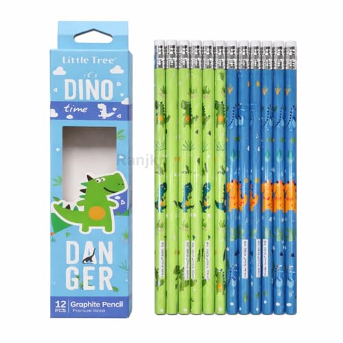 Image of Dino Theme HB Graphite Pencils for Kids (Pack of 12) | Dark Smooth Writing, Break-Resistant Lead, Eraser Tip | School Use, Homework, Drawing, Birthday Return Gifts for Boys & Girls 4+ Years