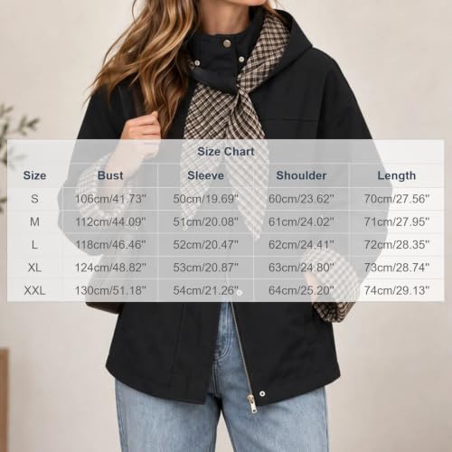 Cropped Trench Coat for Women Fall Winter Jacket with Plaid Hood - image 6