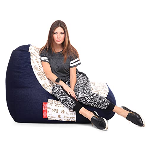 Image of Style Homez Urban Design Denim Canvas Abstract Printed Chair Bean Bag XXL Size Filled with Beans Fillers