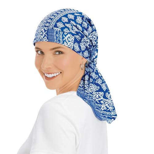 Collections Etc Pre-Tied Silky Soft Bandana Print Head Wrap Navy