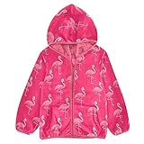 Aflyko Girls Warm Coat Pink Vivid Flamingo Zip-Up Hoodie Fleece Outerwear Kids Pink Hooded Jacket Children's Fashion Durable Sweatshirt 7-8T