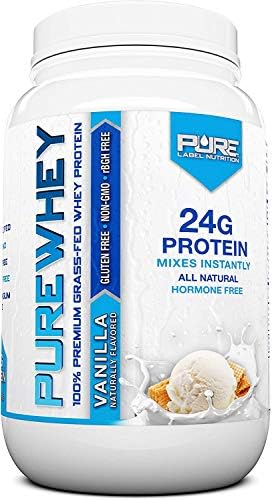 Pure Label Nutrition 100% USA Grass-Fed Whey Protein Concentrate, 2lb Vanilla, Non-GMO, rBGH Free, Soy Free, Gluten Free, Low Carbs and Low Fat, No Sugar Added, Keto Friendly