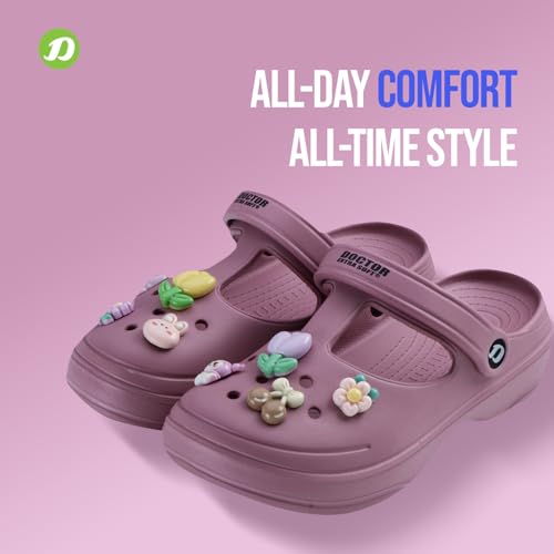 Image of DOCTOR EXTRA SOFT Women's Classic Charms Clogs /Sandals with Adjustable Back Strap for Adult | Comfortable & Light Weight | Stylish & Anti-Skid |Waterproof & Everyday Use Mules for Girls & Ladies D-511