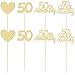 Gyufise 12Pcs 50th Anniversary Centerpiece Sticks Double Sided Gold Glitter Heart 50 Golden Wedding Anniversary Table Flower Centerpieces for Cheers to 50 Years Blessed & Loved Wedding Party Supplies