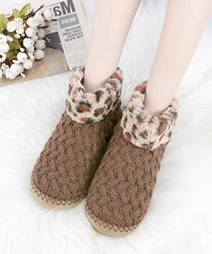 Image of DICUIRD Womens Soft Sole Warm Fluffy Slipper Boots Socks