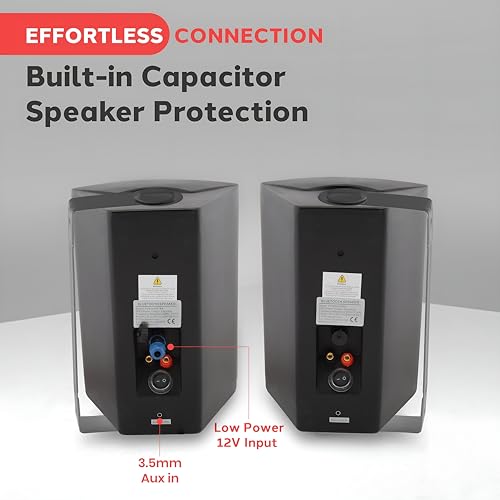 Image of Pyle Waterproof Wall Mount Speaker System - 5.25 Inch Active + Passive Pair Wireless Bluetooth Compatible Indoor /Outdoor Stereo Sound Set with AUX IN - Pyle PDWR52BTBK (Black)
