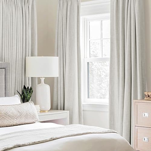 Image of MIULEE 100% Blackout Linen Textured Curtains for Bedroom Solid Thermal Insulated Light Beige Grommet Room Darkening Curtains & Drapes Luxury Decor for Living Room 52 x 84 Inch (2 Panels)
