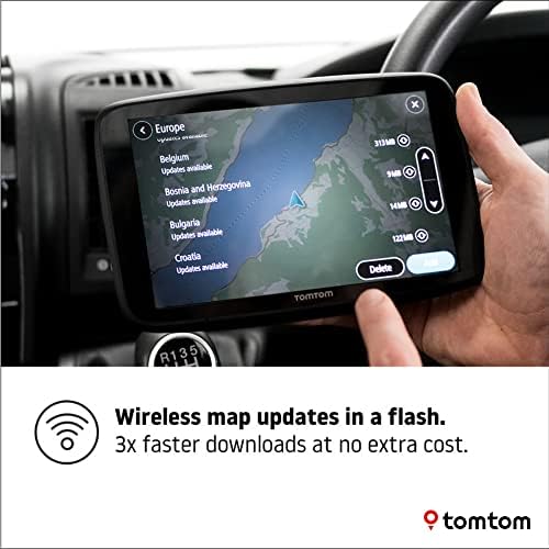 TomTom Campervan and Caravan Sat Nav GO Camper Max 7" HD screen with Campervan and Caravan POIs, Updates via Wi-Fi, TomTom Traffic and Speedcam Warnings, World Maps