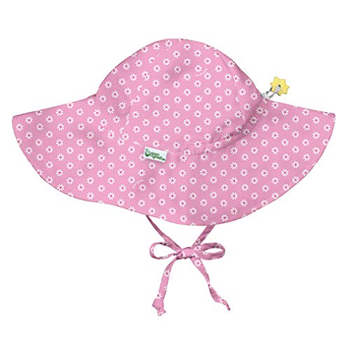 i play. by green sprouts Baby Brim Hat | All-Day UPF 50+ Sun Protection for Head, Neck, & Eyes, Pink Daisy Geo, 0-6 Months