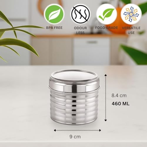 Image of Sizzle Roxy Stainless Steel Container Set with See Through Lid, Multipurpose Kitchen Storage Dabba for Spices, Grains, Dry Fruits | Leak-Proof Food Storage Organizer |460ML - 3 pcs