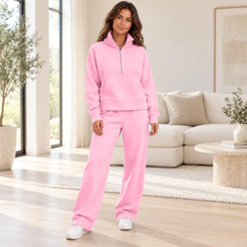 Women Track Suits 2 Piece Set Lightweight Fleece Palazoo Pullover - image 3