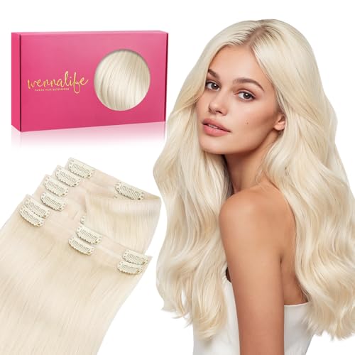 Image of WENNALIFE Invisi Edge Clip in Hair Extensions Real Human Hair, 22 Inch 150g 7pcs White Blonde Seamless Clip in Extensions Remy Hair Clip Ins Invisible PU Skin Weft Straight Extensiones De Cabello Hman