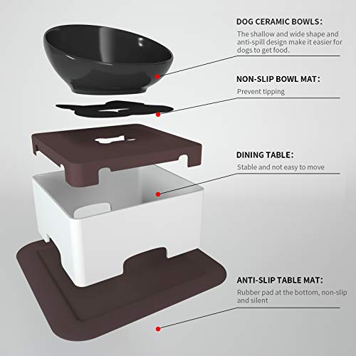 Image of Raised Tilted Dog Feeding Bowl,Elevated Ceramic Dog Bowls Set Anti-Slip,Standing Pet Feeding Dish for Small Medium Dogs and Cats,Black